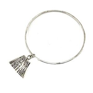 Modernist Sterling Silver Bangle w Charm 6.75 In Artisan Made Signed Vintage